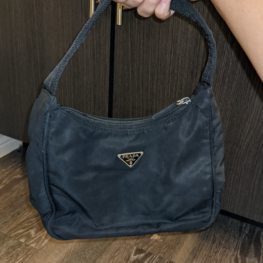 VINTAGE PRADA Bag NylonBlack Mini Hobo Tessuto Purse